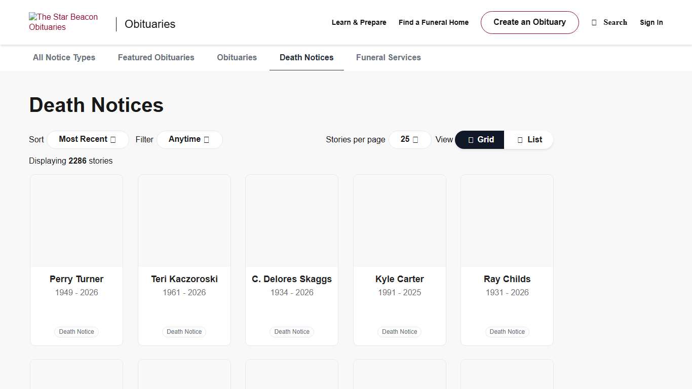 The Star Beacon Death Notices