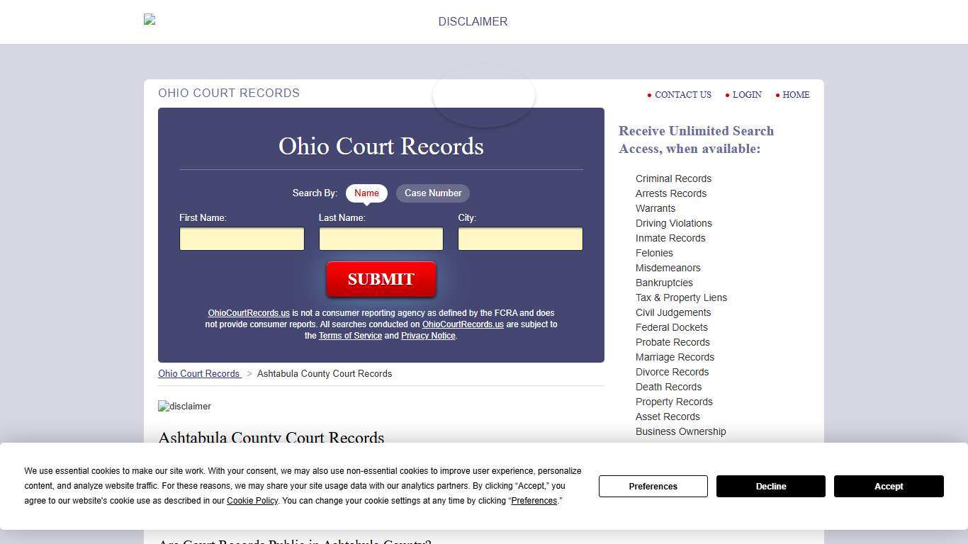 Ashtabula County Court Records OhioCourtRecords.us