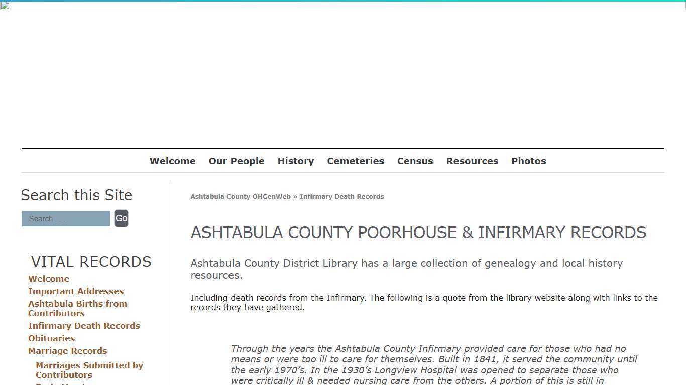 Infirmary Death Records – Ashtabula County OHGenWeb